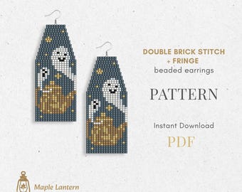 Tea Pot Ghosts Beaded Fringe Earrings Pattern: Halloween Brick Stitch (PDF Download), boo scheme
