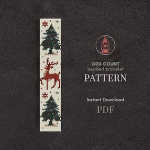 Reindeer bead peyote bracelet pattern, Christmas odd count, Winter scheme, pdf download, festive, holiday