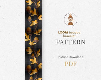 Acorn bead loom bracelet pattern, fall leaf pattern, botanical scheme, pdf download, autumn, boho