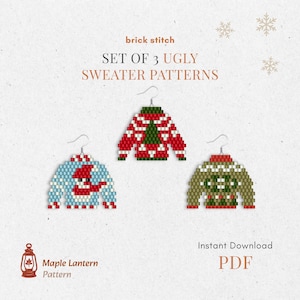 Set of christmas sweater bead earrings pattern, Xmas brick stitch, winter scheme, pdf download