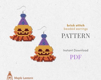 Clown Pumpkin bead earrings pattern, Halloween brick stitch, autumn scheme, pdf download, boho, fall
