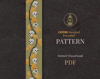 Skull Ivy Bead Loom Bracelet Pattern, Halloween scheme, pdf download, fall scheme, spooky, boho