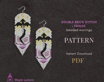 Fantasy Beaded Fringe Earrings Pattern: Dragon Brick Stitch (PDF Download), medieval scheme, book, boho