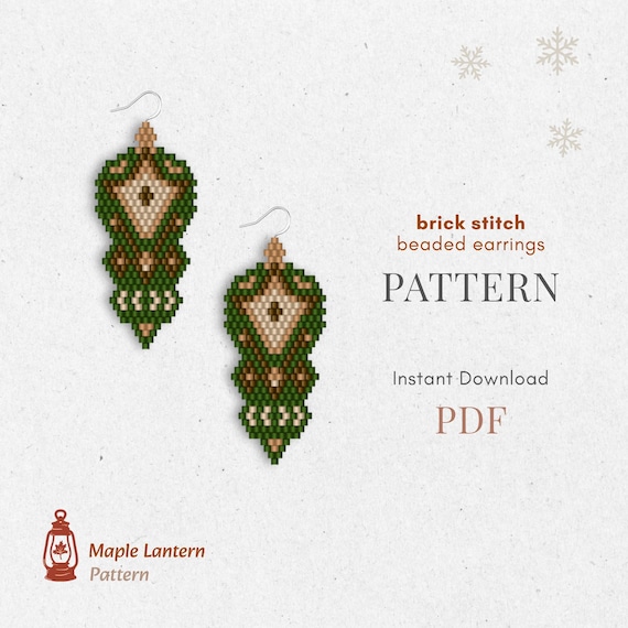 Xmas tree ornament bead earrings pattern, Christmas brick stitch, winter scheme, pdf download, holiday