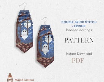 Ghost on Swing Beaded Fringe Earrings Pattern: Halloween Brick Stitch (PDF Download), boo scheme