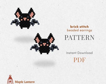 Bat bead earrings pattern, Halloween brick stitch, animal scheme, pdf download, spooky, autumn