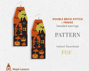 Witch Beaded Fringe Earrings Pattern: Halloween Brick Stitch (PDF Download), pumpkin scheme, fall, spooky