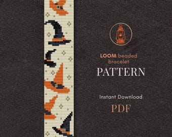 Witch Hat Bead Loom Bracelet Pattern, Halloween scheme, pdf download, fall scheme, spooky, boho