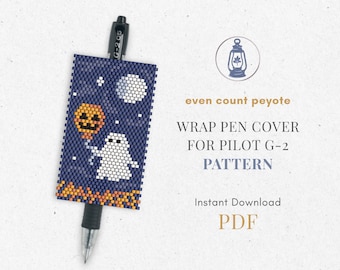 Ghost Pumpkin Balloon bead wrap pen pilot g2 cover pattern, Halloween even count peyote