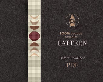 Patrón de pulsera de cuentas con fases lunares (descarga en PDF), esquema astrológico, estilo bohemio, minimalista, de inspiración nativa.