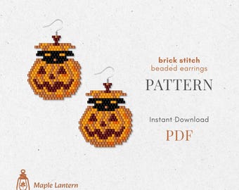 Black Cat in Pumpkin bead earrings pattern, Halloween brick stitch, fall scheme, pdf download
