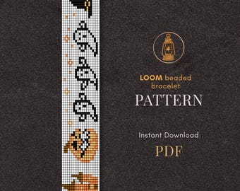 Pumpkin and Ghost Bead Loom Bracelet Pattern, Halloween scheme, pdf download, fall scheme, spooky