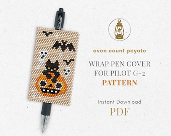 Black Cat Pumpkin bead wrap pen pilot g2 cover pattern, Halloween even count peyote