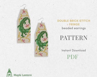 Crocodile Beaded Fringe Earrings Pattern: Reptile Brick Stitch (PDF Download), native scheme, nature, boho