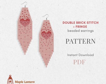 Modello per orecchini con frange e perline a forma di cuore: punto mattone di San Valentino (download PDF), schema etnico, folk, astratto
