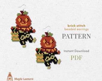 Pumpkin bead earrings pattern, Halloween brick stitch, autumn scheme, pdf download, boho, holiday, spooky