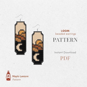 Sunset bead earrings pattern, Stained glass loom, moon scheme, pdf download, nature, boho, tarot
