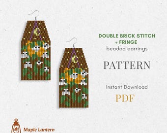 Ghost Plant Beaded Fringe Earrings Pattern: Halloween Brick Stitch (PDF Download), boo scheme, spooky