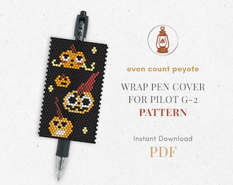 Funny Pumpkins bead wrap pen pilot g2 cover pattern, Halloween even count peyote, fall