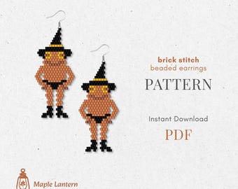 Witch Frog bead earrings pattern, Halloween brick stitch, fall scheme, pdf download, spooky, autumn