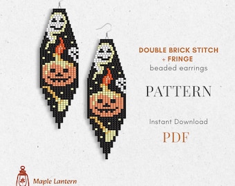 Halloween Kürbis Perlen Fransen Ohrringe Muster: Spooky Brick Stich (PDF Download), boo Perlenschema