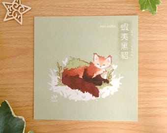 May include: A square art print on a light green background featuring a stylized illustration of a reddish-brown Ezo sable with a mossy patch on its back. The text ezo sable and Japanese characters are printed in white on the right side of the print.