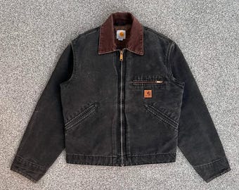Giacca Carhartt Detroit vintage rielaborata: verde muschio, abbigliamento da lavoro riciclato, giacca Detroit J97 nera, giacca invernale unisex in denim, edizione limitata