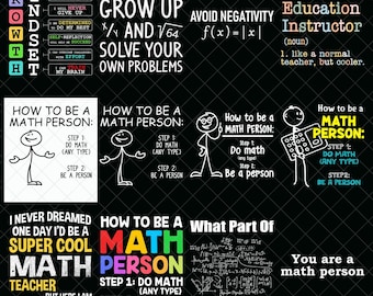 Bundle PNG Comment être une personne de maths, clipart drôle de professeur de mathématiques, téléchargement numérique de la mentalité de croissance, humour de salle de classe d'école