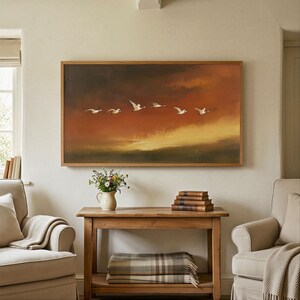 Flock of Birds Frame TV Art - Burnt Orange and Golden Sunset Sky - (Digital Download-F29)