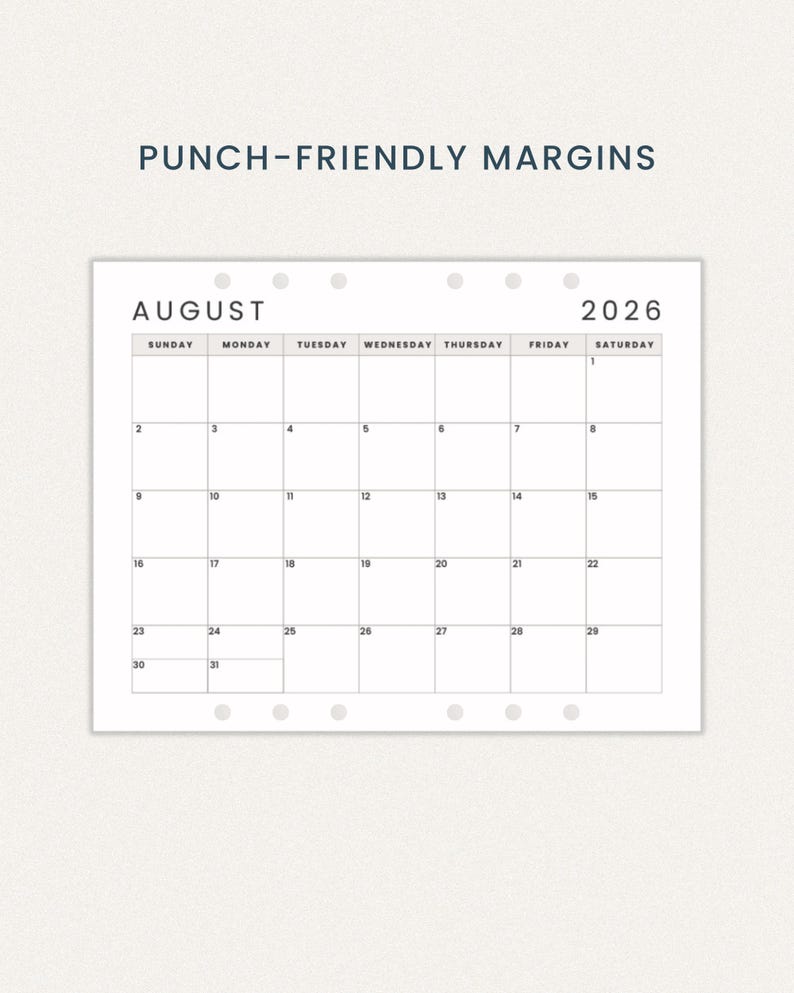 August Calendar 2026 | Sunday Monday Start | Letter Size Printable PDF ...