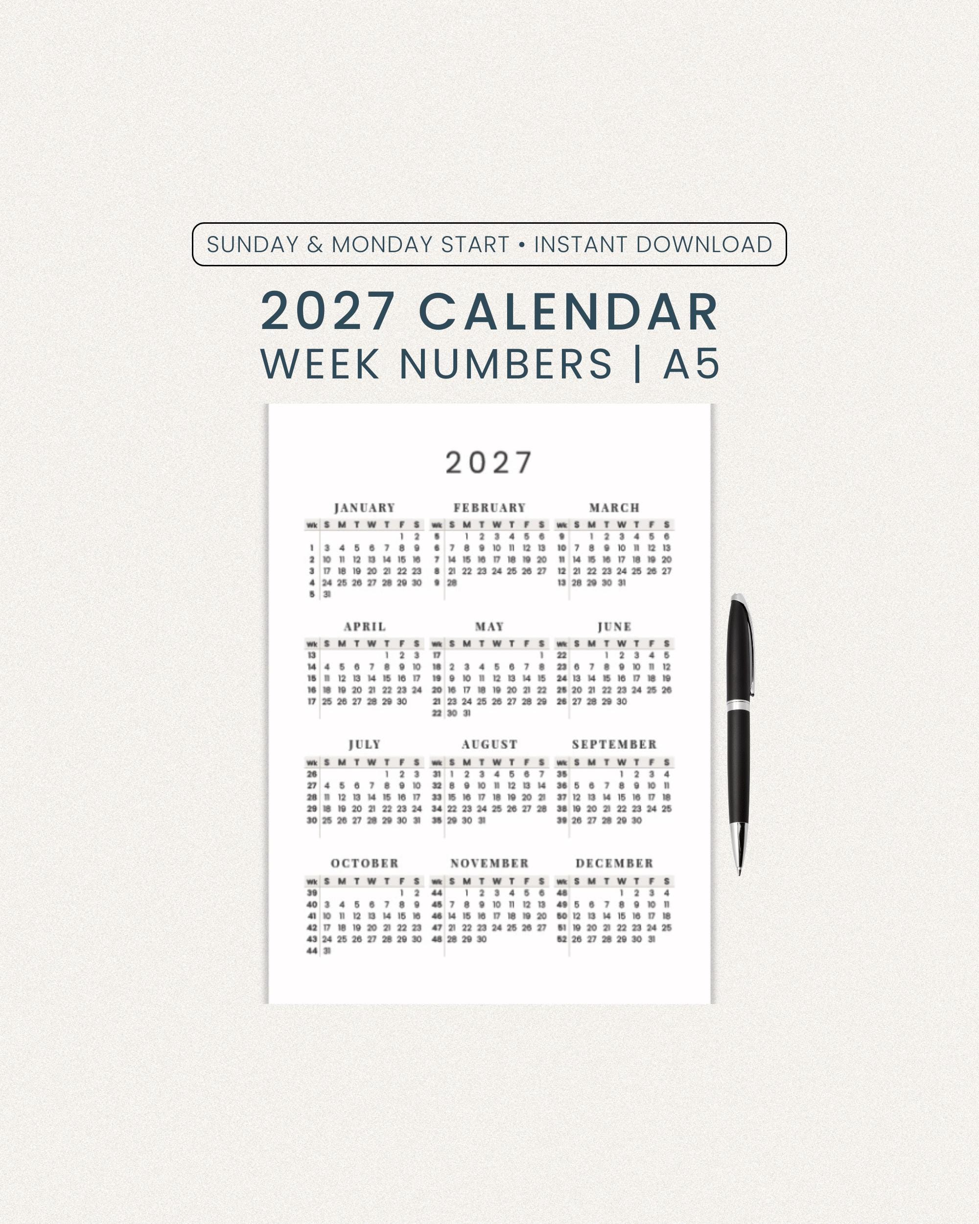 Annual Calendar With Week Numbers