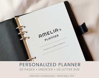 Personalized Planner, Essential Undated Planner with Stickers (Digital Download Printable PDF)