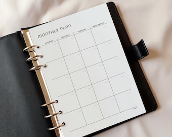 Minimalist Monthly Planner Undated 2 Page Spread Sunday Monday Start Letter A5 Digital PDF
