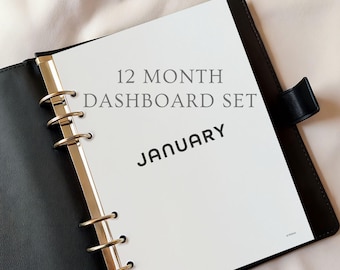 12 Month Dashboard Set, Letter, A5, A4, Digital, Minimalist Monthly Planner Divider Printable PDF