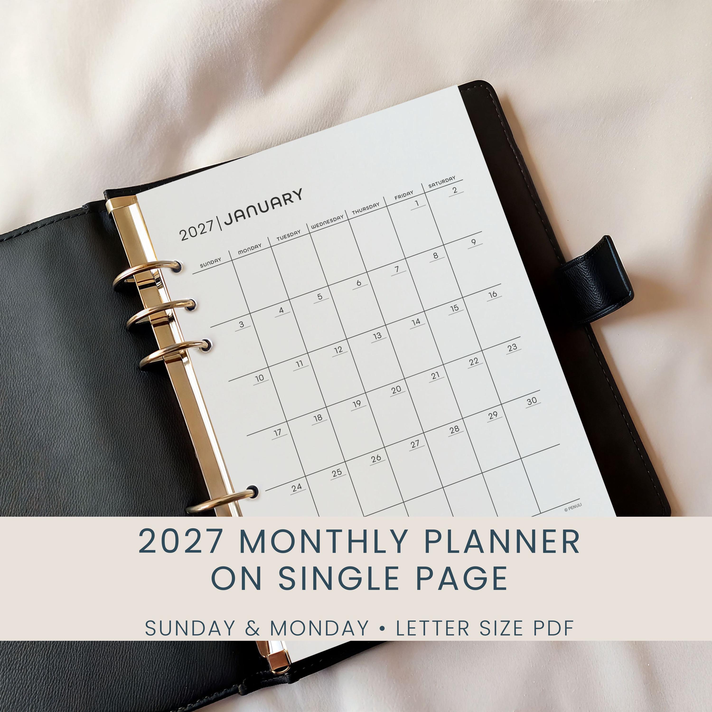 2027 Monthly Calendar Printable, Minimalist Monthly Planner, Set of 12