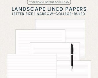 Landscape Lined Paper Bundle | Narrow, College & Wide Ruled | Letter Size Printable PDF