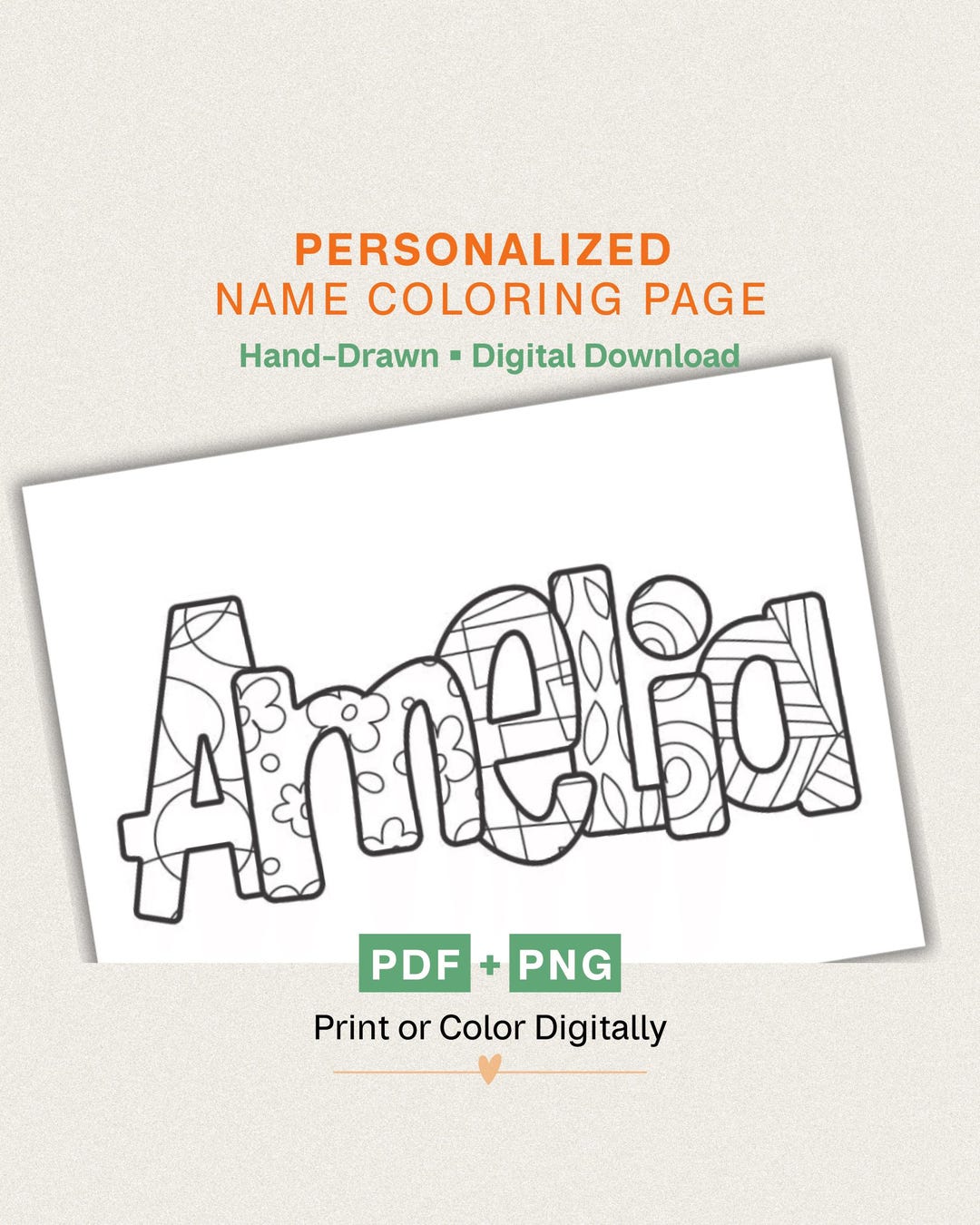 Name Coloring Page: Personalized Hand-drawn Pattern Letters - Etsy