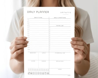 Minimalist Daily Planner Undated Daily Schedule Wellness and Productivity Journal Printable Digital