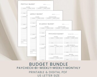Budget Planner Bundle: Paycheck, Weekly, Bi-Weekly, Monthly, Printable and Digital Use (US Letter Size)