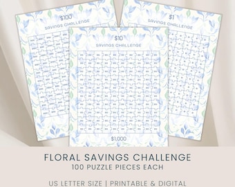 Floral Savings Challenge Bundle: 100 Puzzle, Printable and Digital Use (US Letter Size)