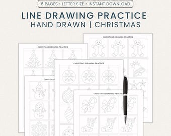 Christmas Themed Drawing Practice Sheets (PDF & PNG)