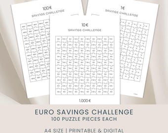 Euro Savings Challenge Bundle: 100 Puzzles, Printable and Digital Use (A4 Size)