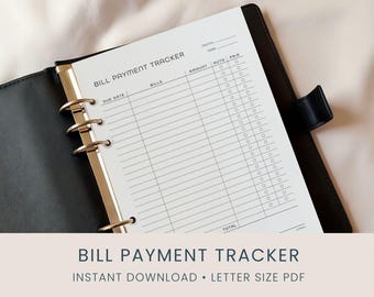 Bill Tracker, Monthly Payment Tracker, Financial Planner Insert (Digital Download Printable PDF)