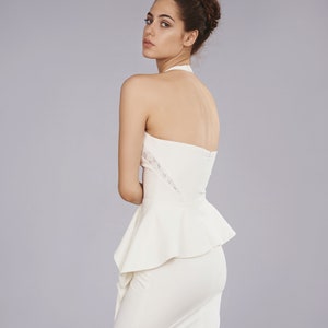 SAMPLE SALE Short wedding dress with layered peplum and silver elements, White Party dress, Short Open back wedding dress, Cocktail dress image 5