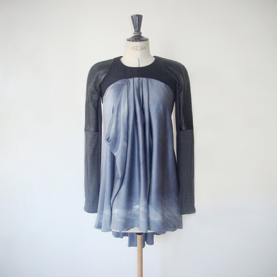 Custom Silk Tunic With Leather Sleeves Dyed Silk Tunic Silk Etsy