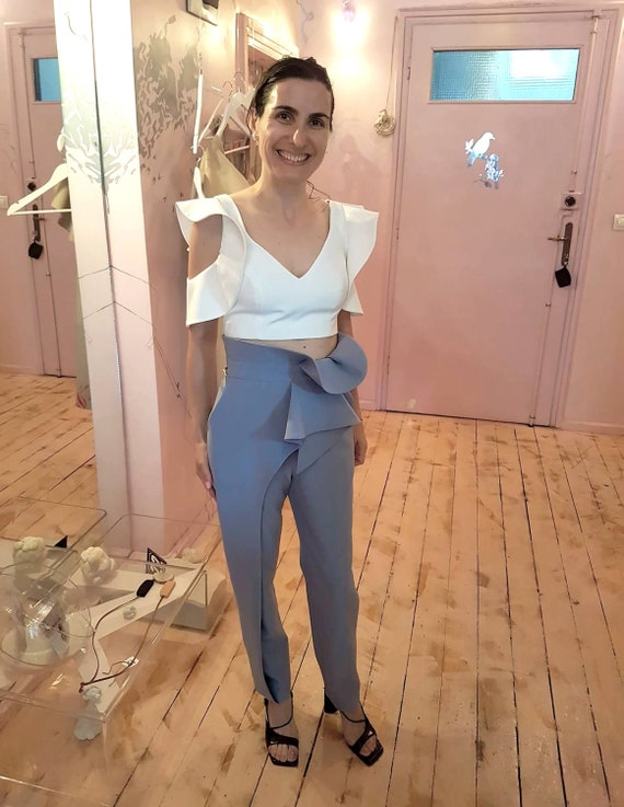 high waisted ruffle trousers