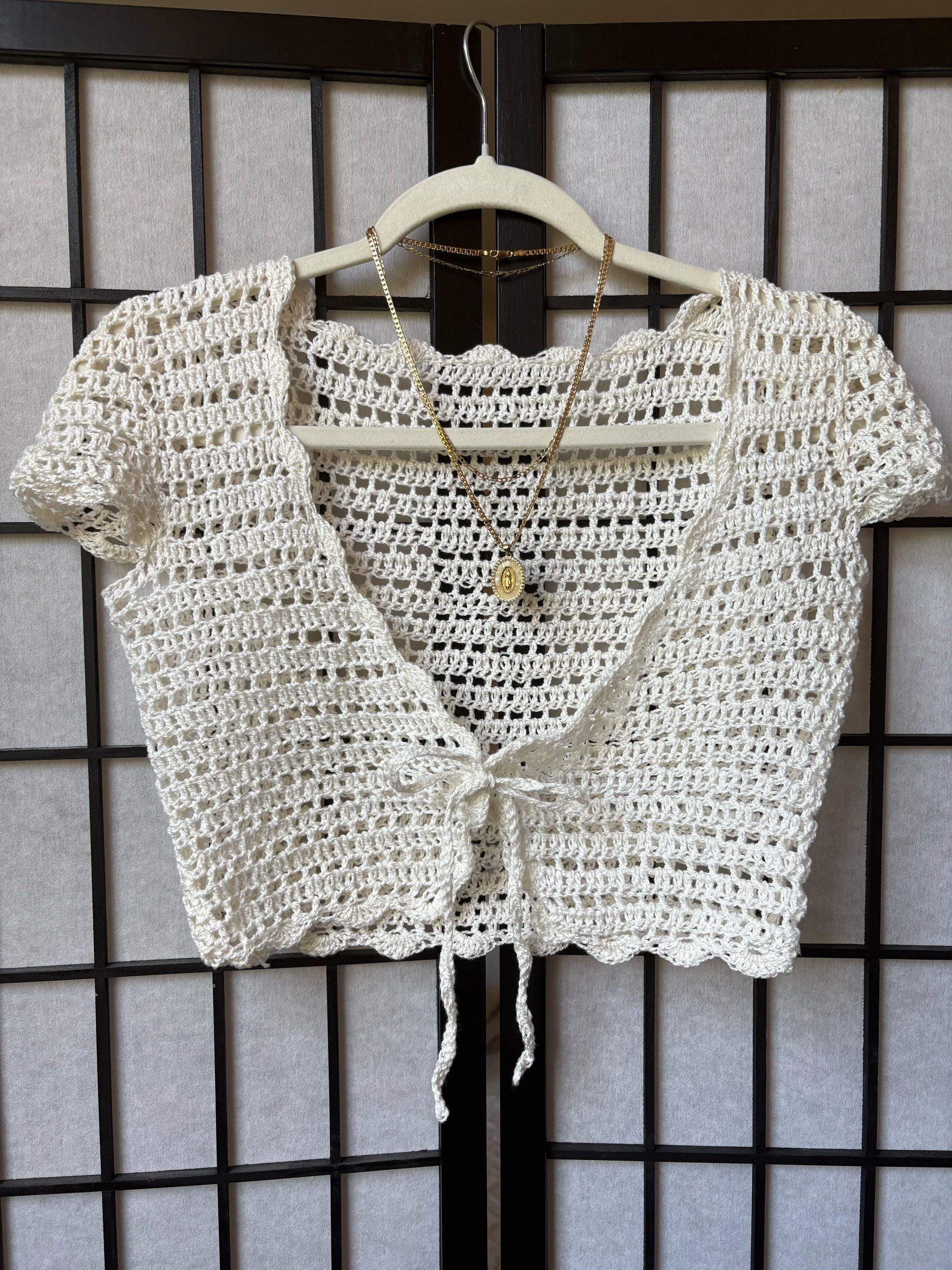 Lacy Crochet Front Tie Cropped Cardigan - Etsy
