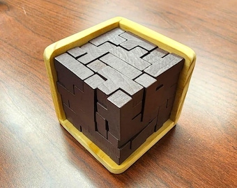 Wooden T-Shape Brain Teaser Cube Puzzle – 3D Logic Puzzle Toy for Kids & Adults, Educational Stress Relief Game