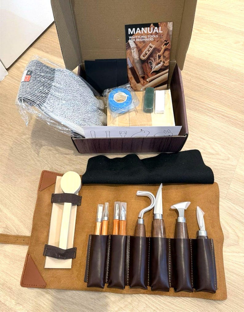 Wood Carving Kit for Beginners Adults Kids – Deluxe Whittling Tools Set with Leather Case | DIY Woodworking Craft Gift for Men Teens bild 3