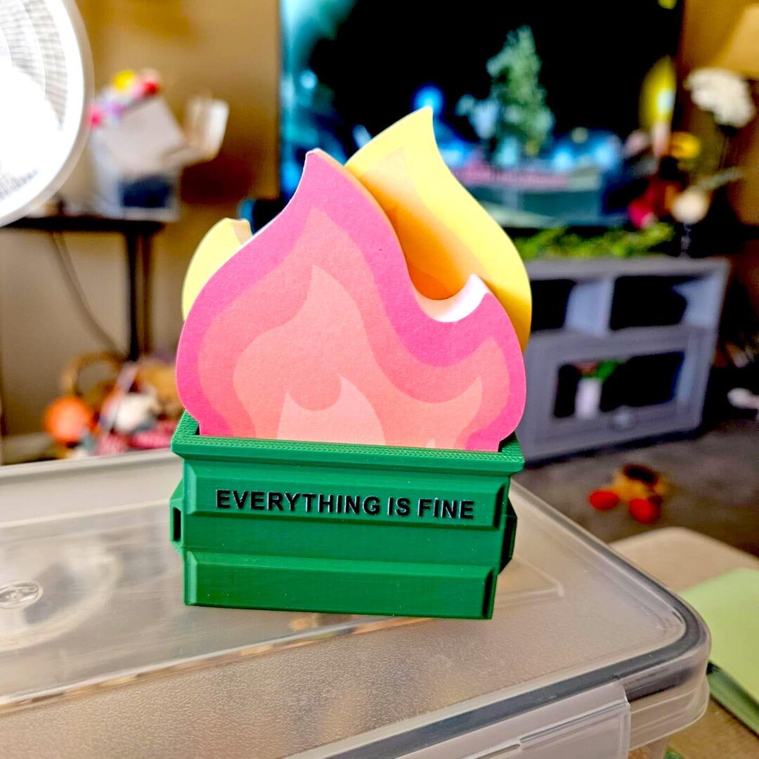 Garbage Can Fire Sticky Notes Desk Decor | Flame Notepads Funny Office ...